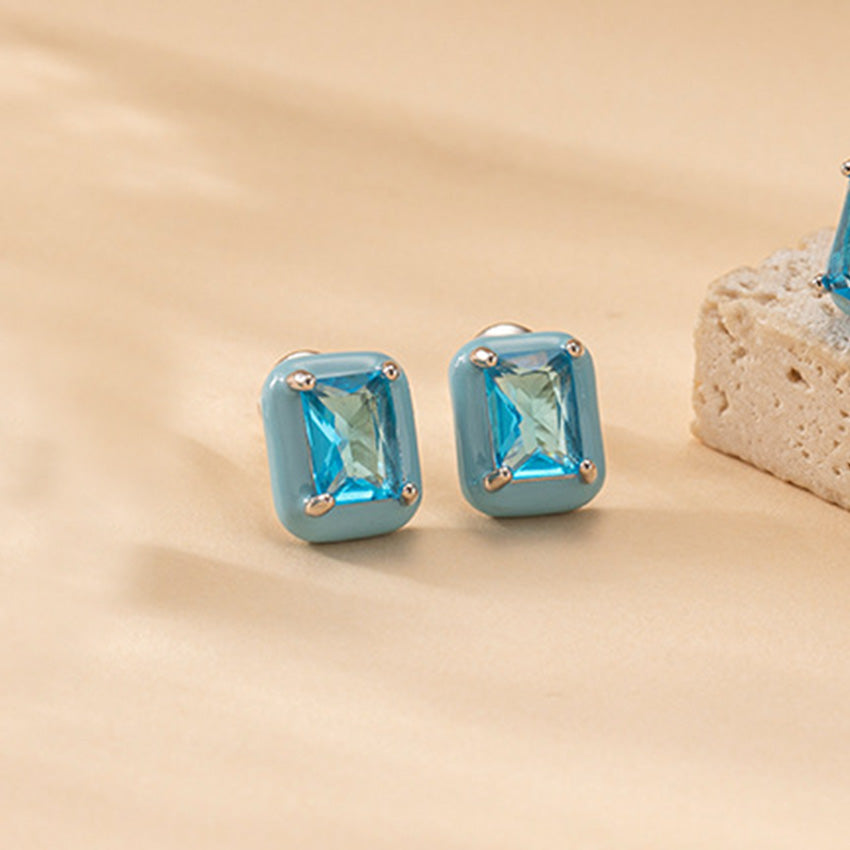 Blue crystal pendant necklace and matching stud earrings five piece set