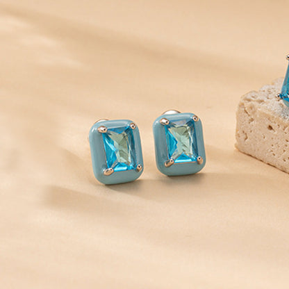 Blue crystal pendant necklace and matching stud earrings five piece set