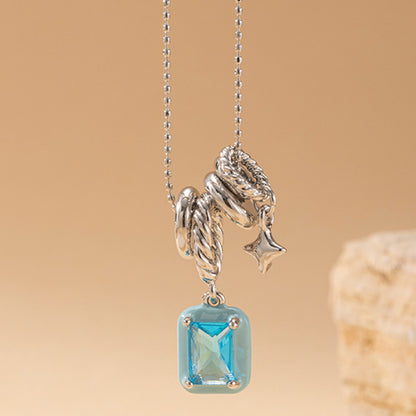 Blue crystal pendant necklace and matching stud earrings five piece set