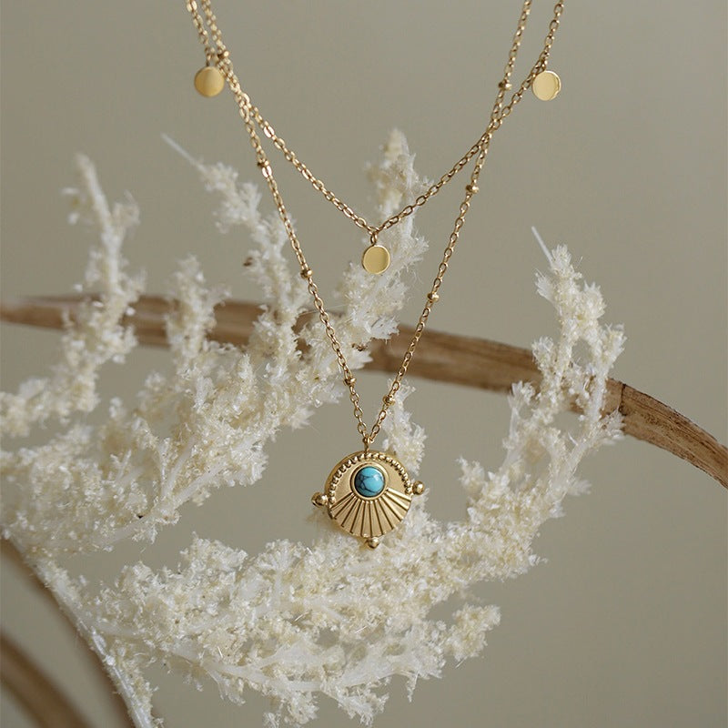 boho turquoise medallion necklace