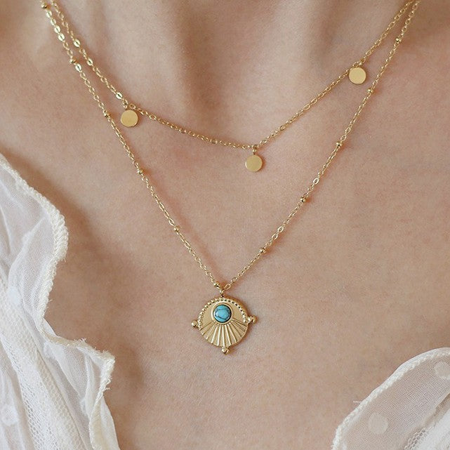 boho turquoise necklace double chain