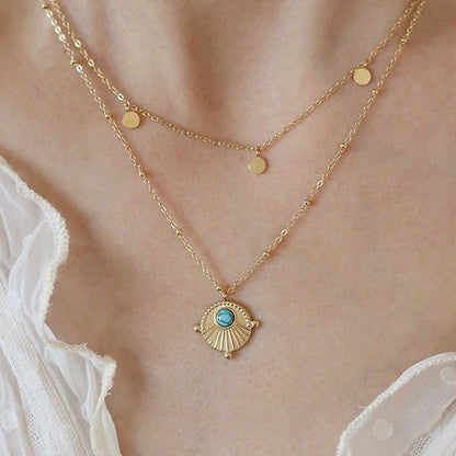 boho turquoise necklace double chain