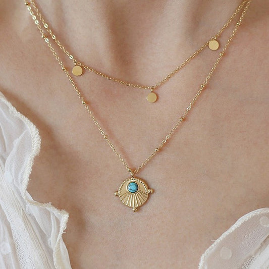 boho turquoise necklace double chain