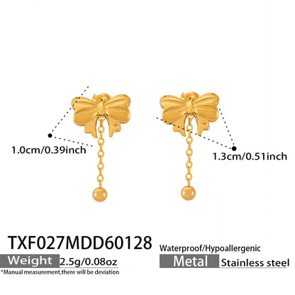 Bow earrings size guide stainless steel gold tone bow tassel earrings