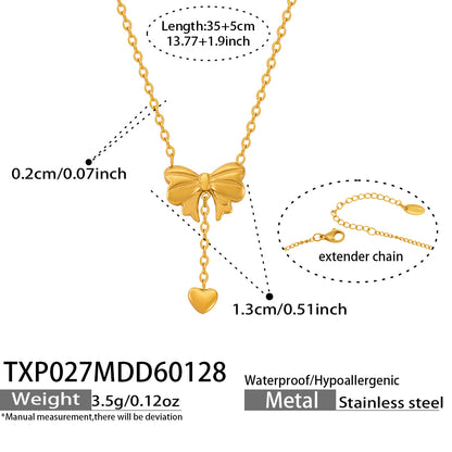 Bow Necklace and Earring Set Wholesale Sweet Heart Tassel Five Piece Set