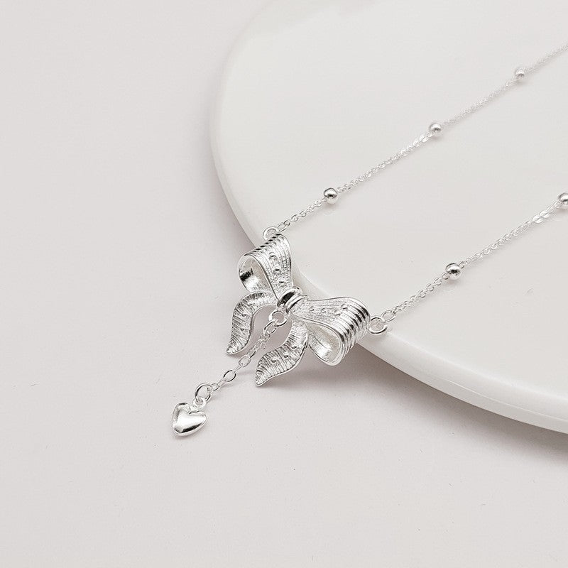 Wholesale-Sterling-Silver-Jewelry-Textured-Bowknot-Clavicle-Chain