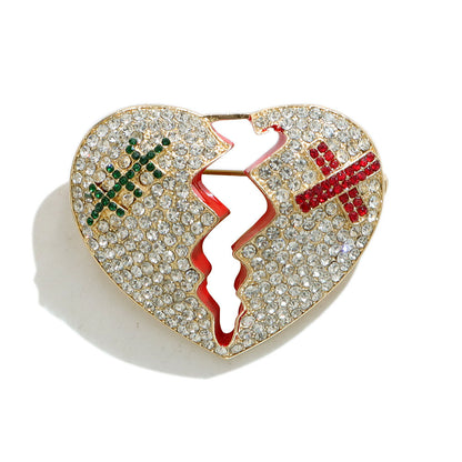 Rhinestone Cracked Heart Brooch – Fashion Statement Pin (5 pcs)