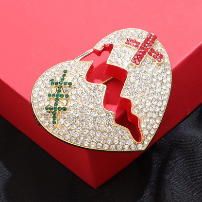 Rhinestone Cracked Heart Brooch – Fashion Statement Pin (5 pcs)