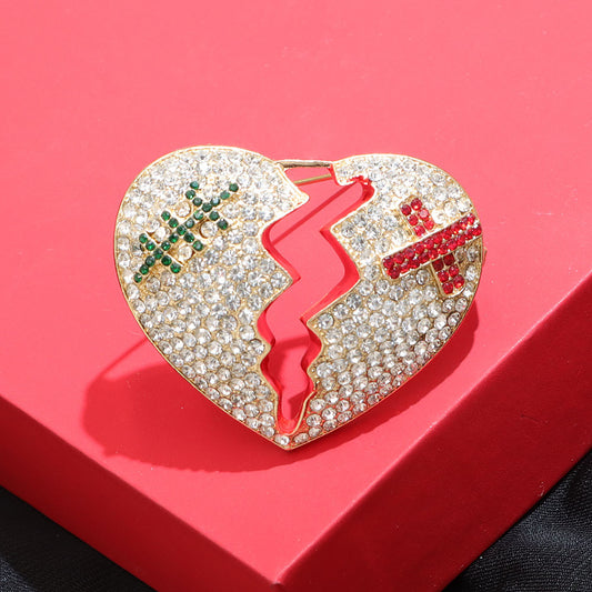 Rhinestone Cracked Heart Brooch – Fashion Statement Pin (5 pcs)