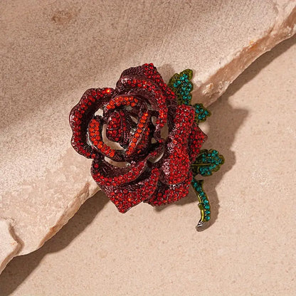 Rhinestone Rose Flower Design Women Luxury Metal Fashion Brooch (5 pcs)