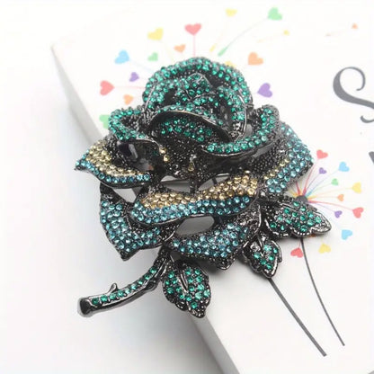 Rhinestone Rose Flower Design Women Luxury Metal Fashion Brooch (5 pcs)
