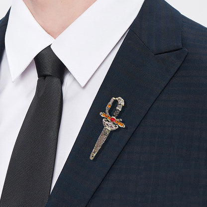 rhinestone retro sword crystal brooch for men suits (5 pcs)