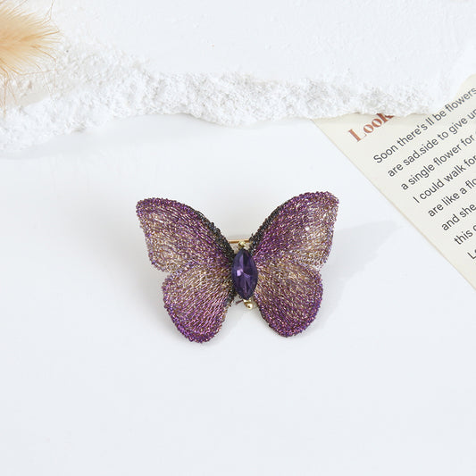 Metal Crochet Hand-Embroidered Fabric Butterfly Brooch (5 pcs)