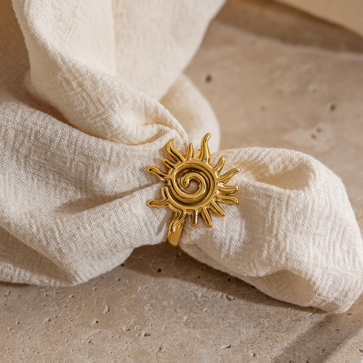 Set of five celestial two-tone adjustable open rings with sun, moon, and star motifs in gold and silver, ideal for wholesale.