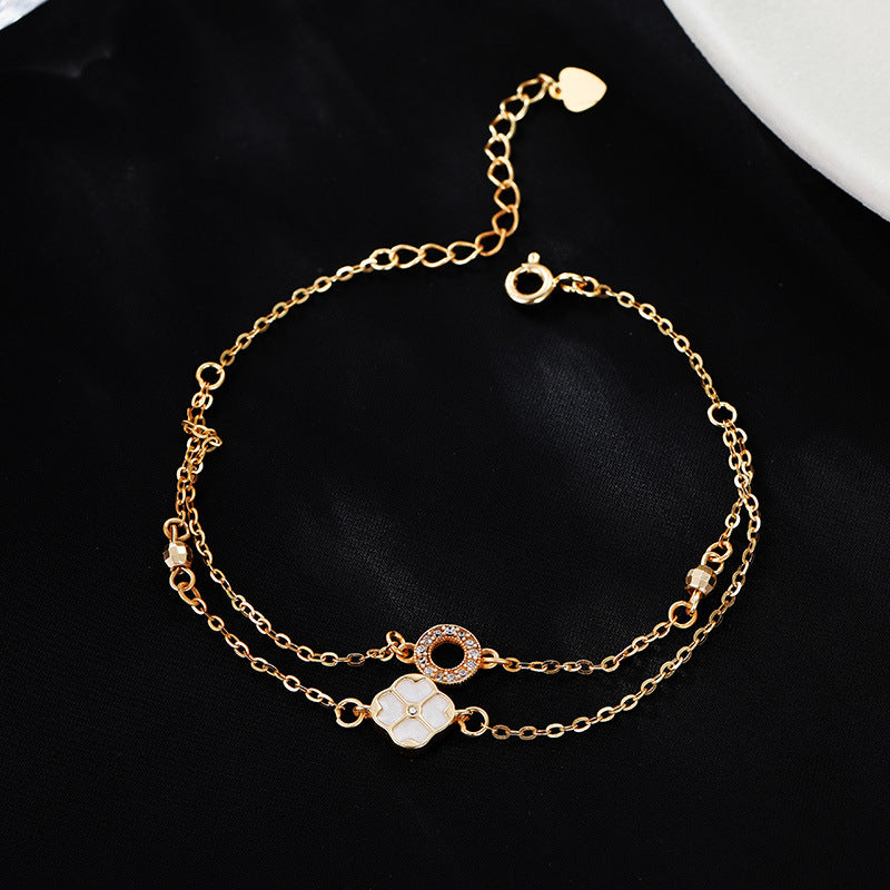 dainty double layer clover leaf gold bracelet gift for her