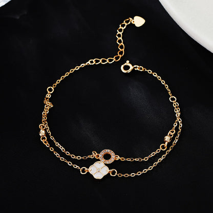 dainty double layer clover leaf gold bracelet gift for her