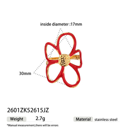 Red enamel stainless steel flower ring with 17 mm inner diameter