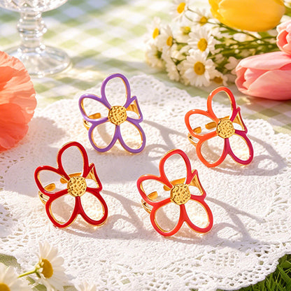 Red orange pink and purple enamel flower rings for wholesale resale