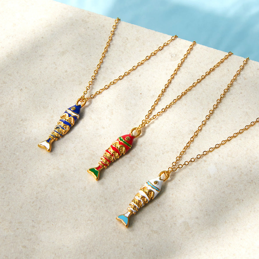 Three colorful stainless steel sardine pendant necklace options for wholesale resale