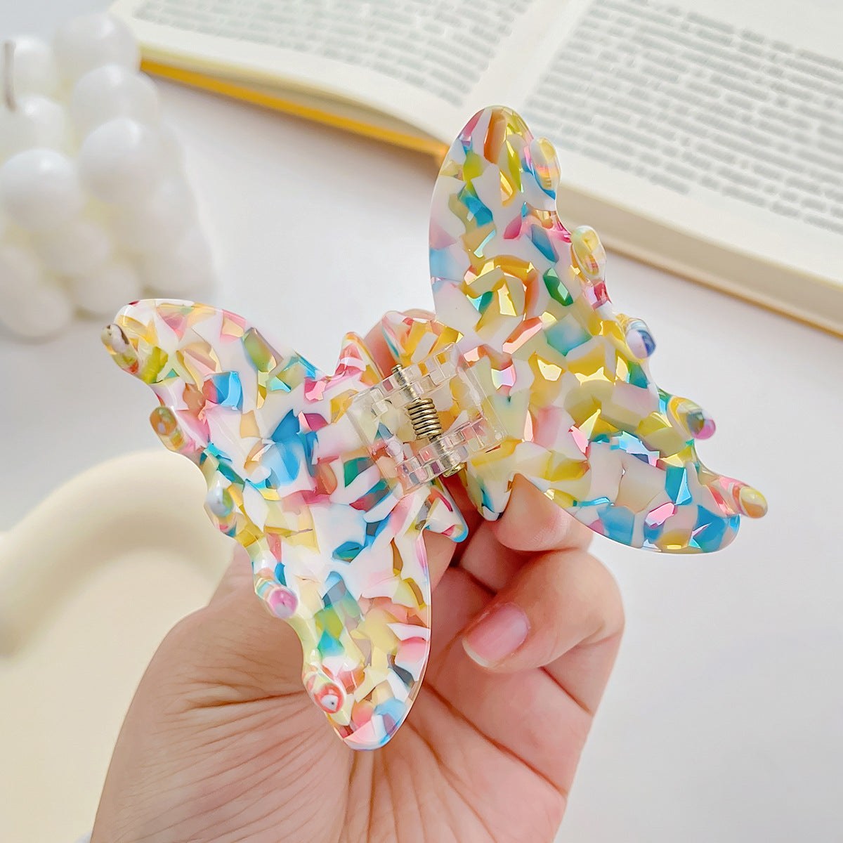 colorful tortoise shell small acetate hair claw clip open