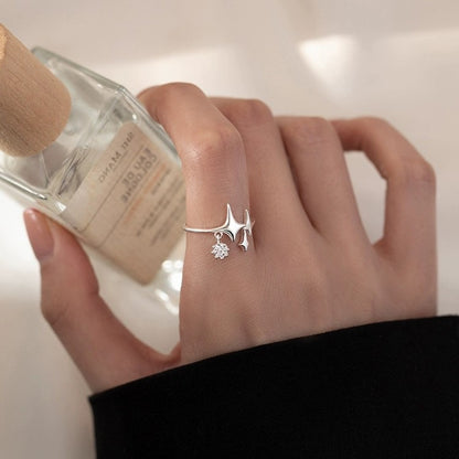 Minimalist North Star ring crafted from S925 sterling silver with zircon accent