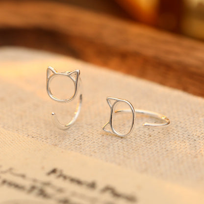 Silver cat earrings for women minimalist stud jewelry