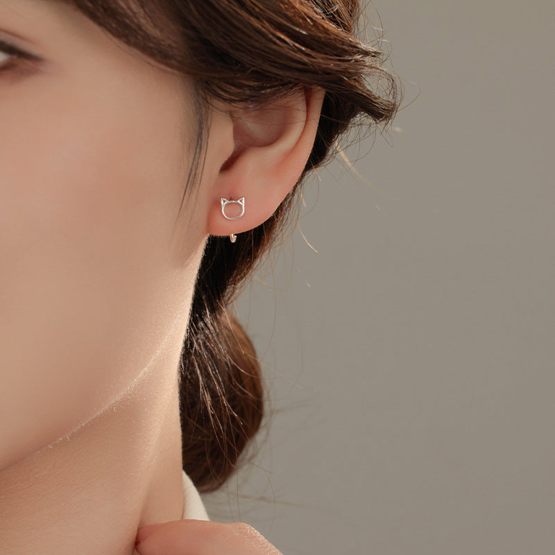 S999 silver cute cat stud earrings for women wholesale