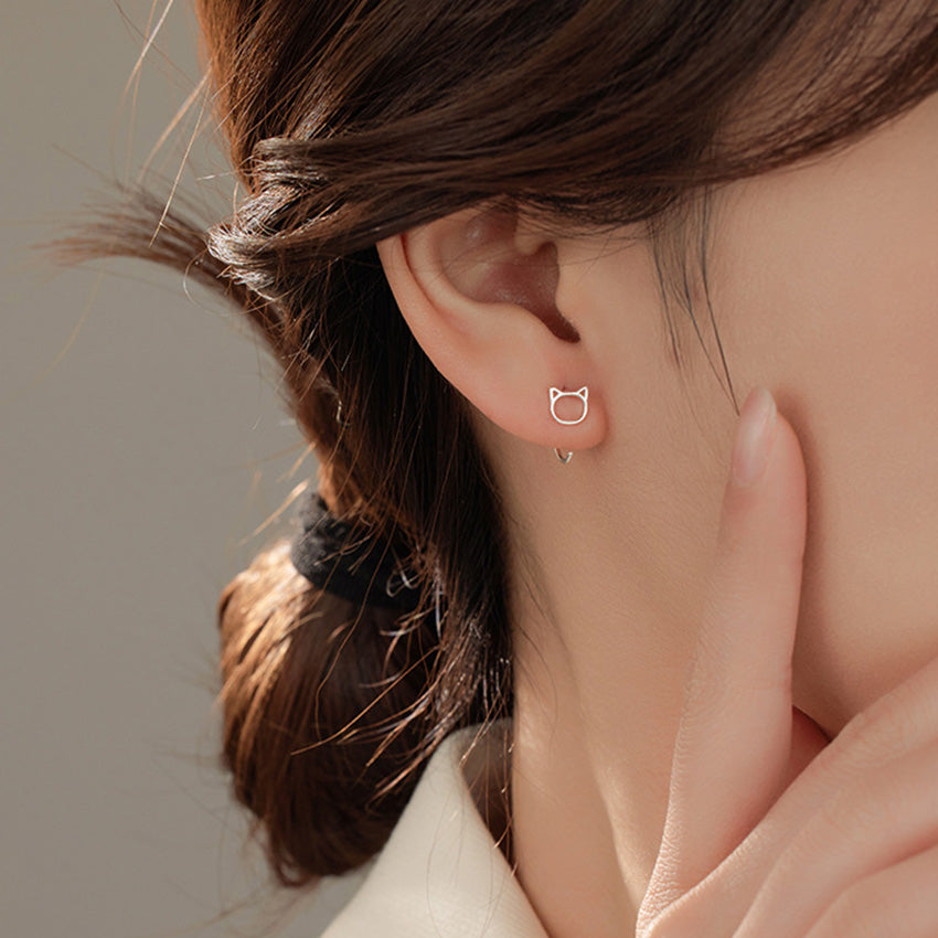 Minimalist cute cat earrings sterling silver animal jewelry