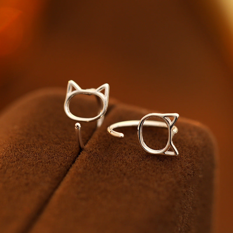 Minimalist cute cat earrings sterling silver animal jewelry