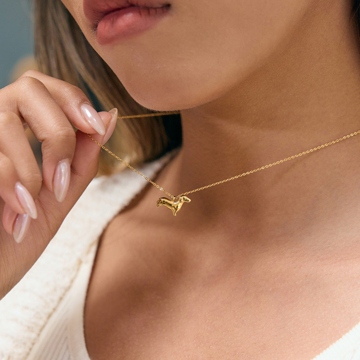 Stainless steel cute dog pendant necklace worn on neckline