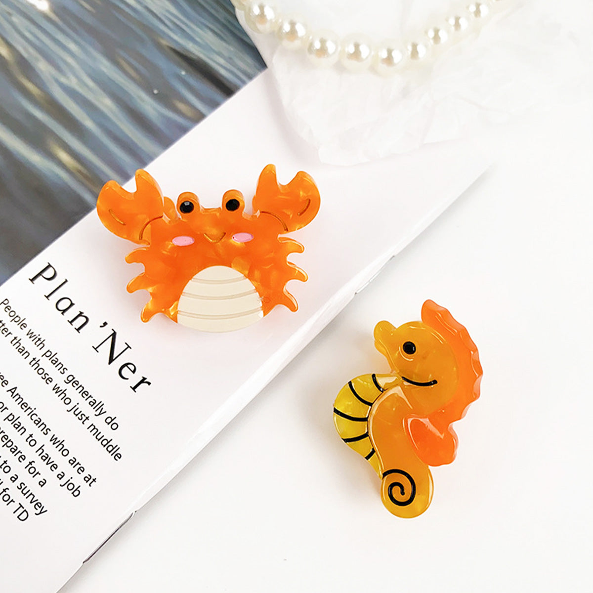 cute sea animal hair clip crab and seahorse