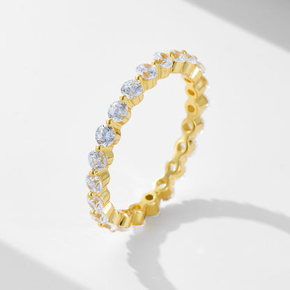 Wholesale CZ eternity band ring in yellow gold plated 925 sterling silver, perfect stacking bridal jewelry set