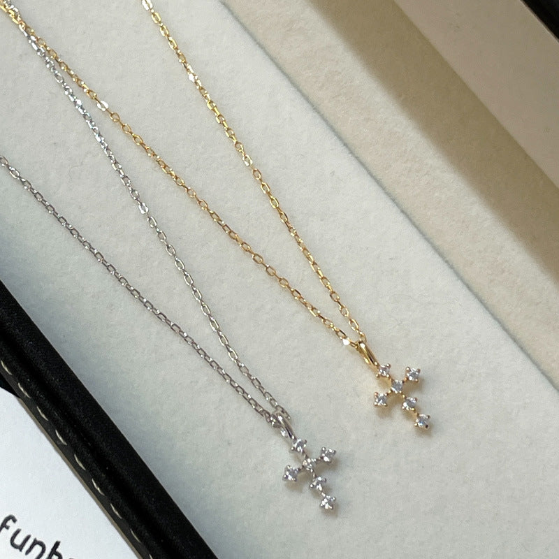 Dainty sterling silver cross necklace gold style