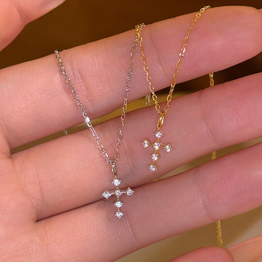 Dainty sterling silver cross necklace gold style