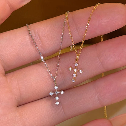 Dainty sterling silver cross necklace gold style