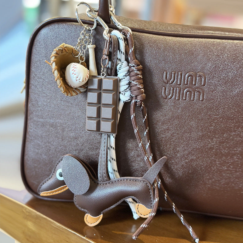 Dog and Chocolate Bar Bag Charm with Rope | Cute Fashion Bag Charm Wholesale