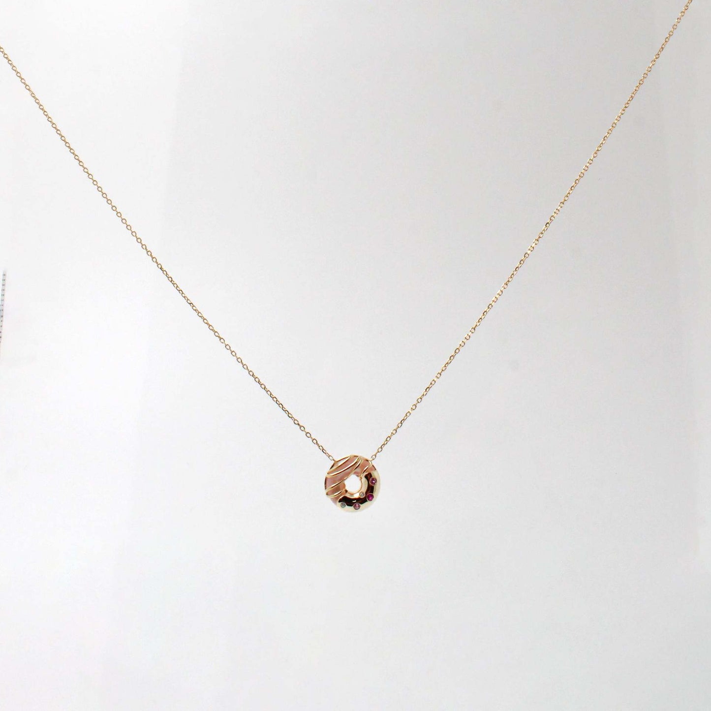 gold donut dessert pendant necklace with colorful zircon stones