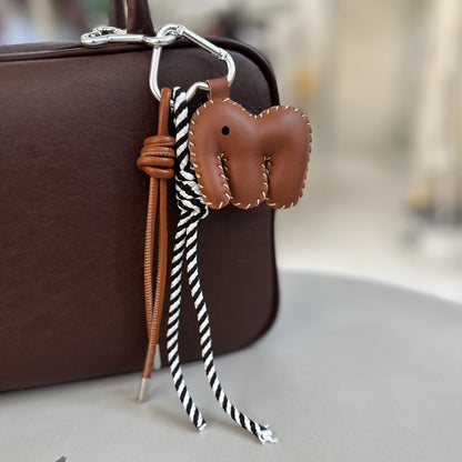 Brown Elephant Genuine Leather Bag Charm with Green Rope | Animal Bag Charm Wholesale