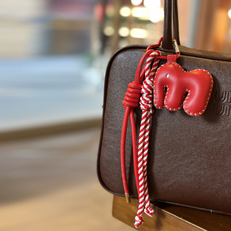 Brown Elephant Leather Bag Charm with Rope | Genuine Leather Handmade Keychain Wholesale