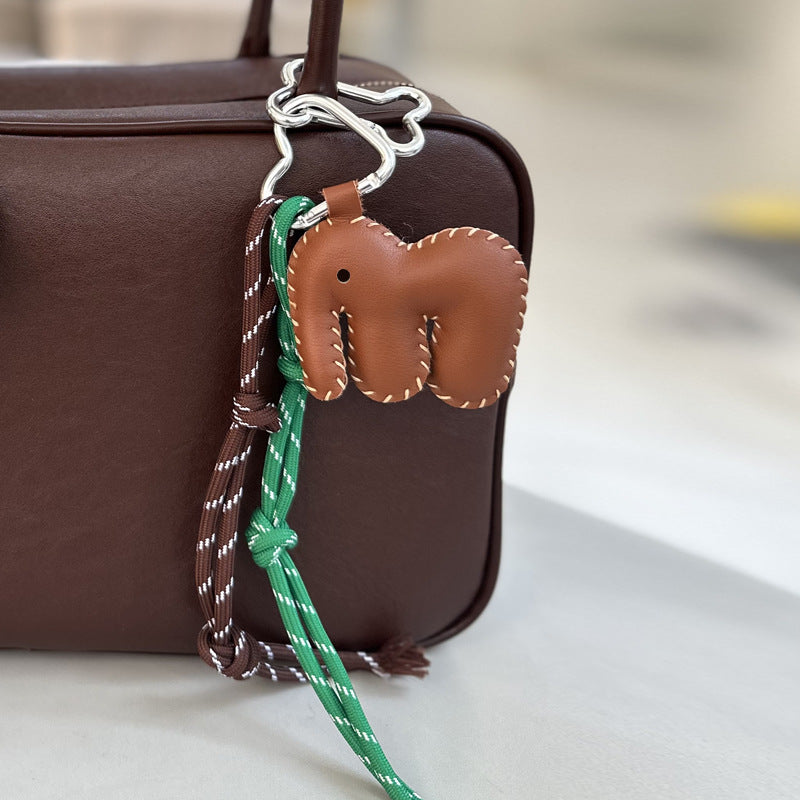 Pink Elephant Leather Bag Charm with Colorful Rope | Cute Handmade Accessories Wholesale