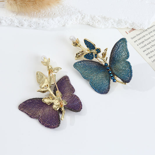 Luxury Embroidered Fabric Pearl Butterfly Brooch (5 pcs)
