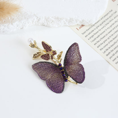 Luxury Embroidered Fabric Pearl Butterfly Brooch (5 pcs)