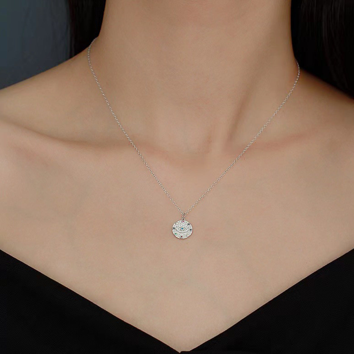 dainty evil eye gold pendant necklace sterling silver protection necklace Black May gift