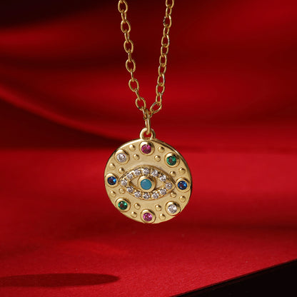 gold evil eye gold pendant necklace with colorful cz stones perfect Black May gifting