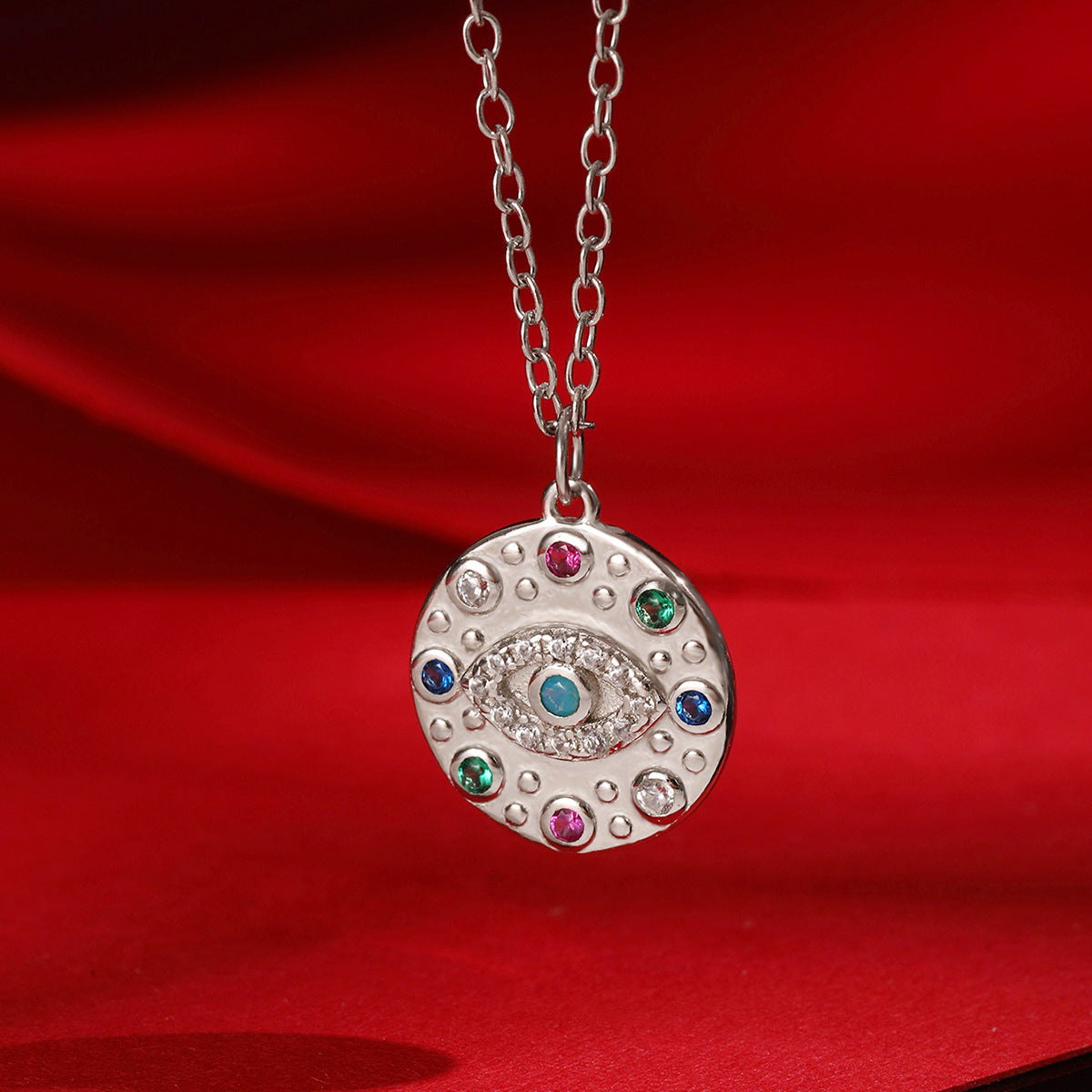 silver evil eye gold pendant necklace with multicolor cz for Black May gift jewelry