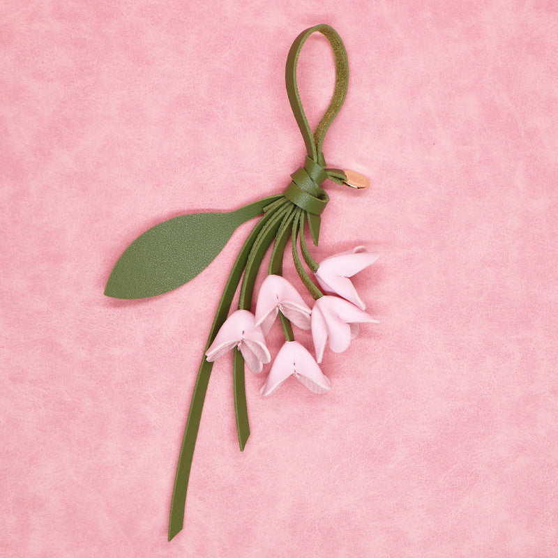 Light pink PU leather flower bag charm keychain for handbags wholesale set