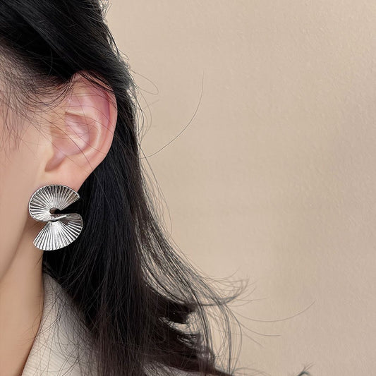 Geometric irregular hoop earrings silver style, trendy brass jewelry wholesale for women