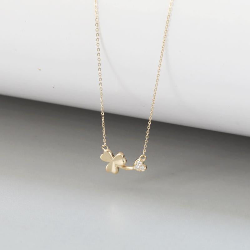 gold clover pendant necklace with cubic zirconia charm dainty jewelry Black May