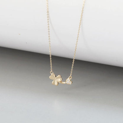gold clover pendant necklace with cubic zirconia charm dainty jewelry Black May