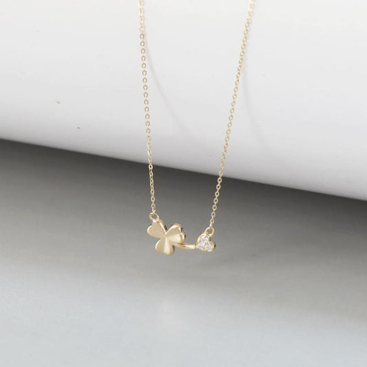 gold clover pendant necklace with cubic zirconia charm dainty jewelry Black May